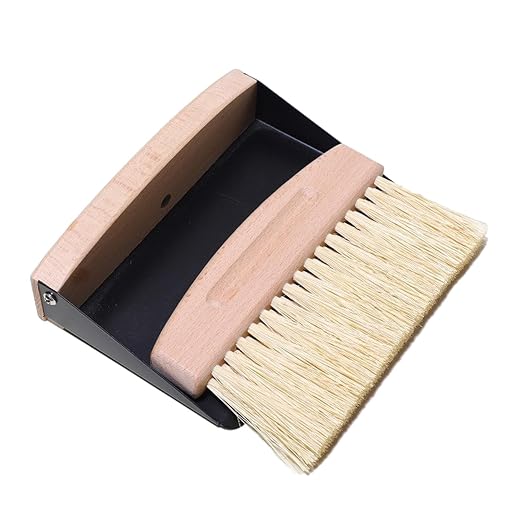 Dustpan Brush Set, Broom Dustpan Combo Wooden Handle, Black PET bristles(Black Sisal Bristles)