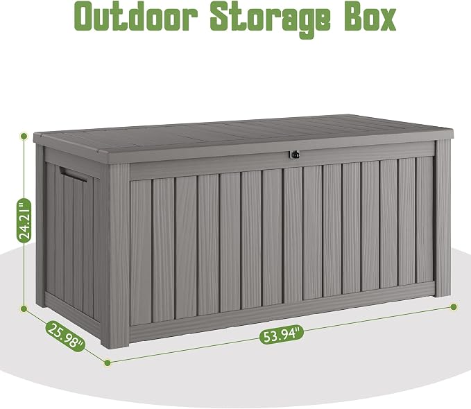 Outdoor Storage Box, 150 Gallon Large Outdoor Resin Deck Box, Storage Waterproof Boxes Lockable Lid for Garden Tools, Pool Supplies, Patio Furniture and Cushions, Grey