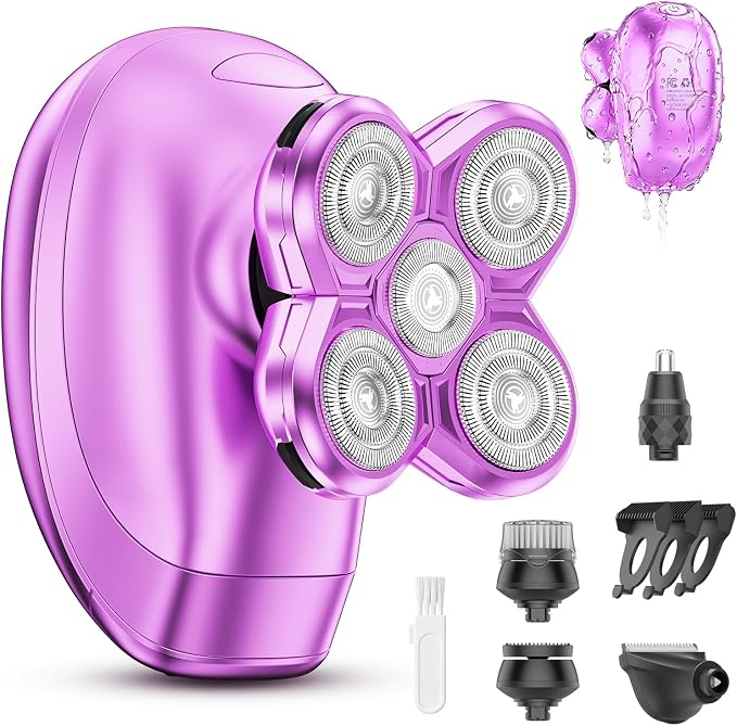 Electric Razors for Women, Waterproof Wet/Dry Womens Electric Razor, Replacement Heads Womens Face Shavers for Legs, Arms, Bikini, Lips, Underarms (Purple)