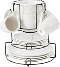 Gibson Home Summit View 17-Piece Porcelain Plates and Bowls Set W/Metal Rack - Plates, Bowls & Mugs Dinnerware Set for 4 - White