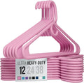 NEATERIZE Thick Heavy Duty Hangers - Pink Plastic Clothes Hangers 12 Pack - Great for Coat Hanger, Jackets Jeans & Suit Hanger for Closet - New Apartment Essentials Percheros Ganchos para Colgar Ropa