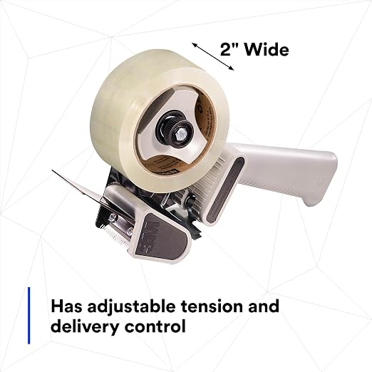 3M Scotch - 21200190087 H180 Industrial Packing Tape Dispenser for 2" Tape – Lightweight and Portable for Commercial Packaging, Shipping, Moving, Carton and Box Sealing, Gray (19008), Metal, Plastic