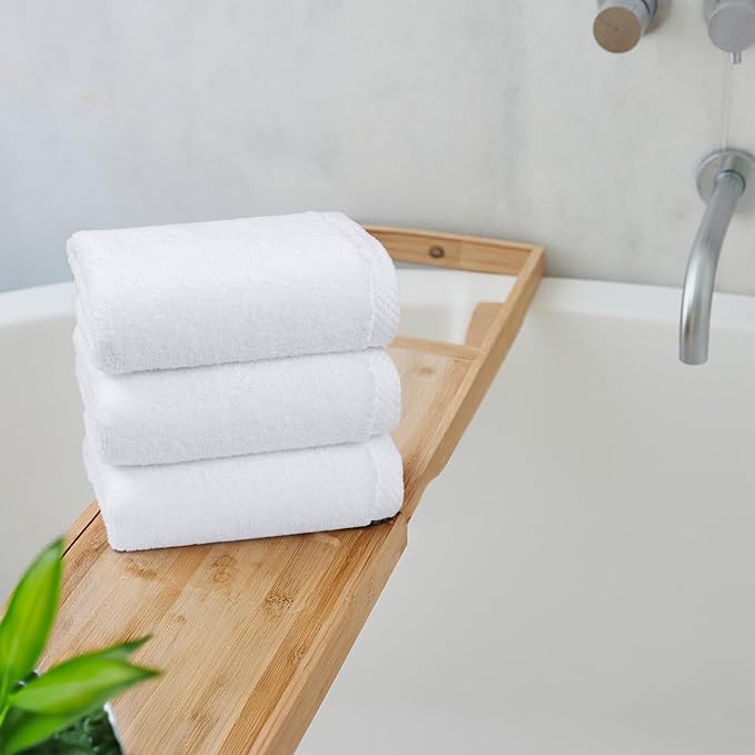 Amazon Basics 8-Pack Soft, Highly Absorbent, Quick-Dry Hand Towels, 100% Cotton, 28" x 16", White