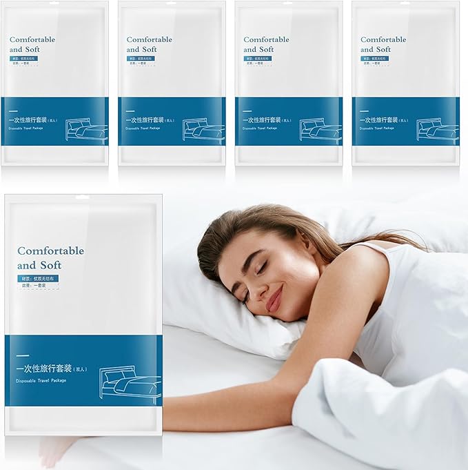Preboun 5 Sets Disposable Bed Sheets Disposable Sheets Travel Sheets for Hotel Include Bed Sheets Quilt Cover Pillowcases Portable Soft White Cover for Travel Business Trip Spa Hospital
