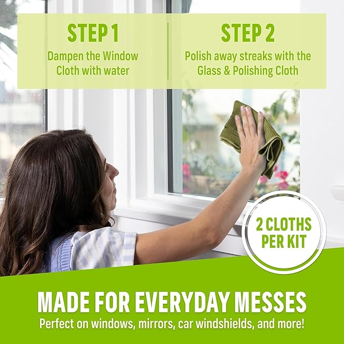 E-Cloth Microfiber Window Cleaning Cloth Kit - Glass Cleaning Cloth for Windows, Mirrors, Cars, Lenses, Eyeglasses, & More, Streak Free Clean, Machine Washable Reusable Towel - Dark Oak