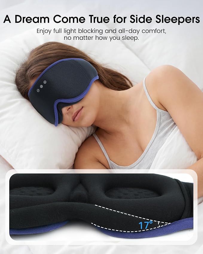 MUSICOZY Sleep Mask with Bluetooth Headphones, 3D Wireless Sleeping Eye Masks, Bluetooth Eye Masks 14-Hour Playtime, Ultra-Soft Breathable, Perfect for Side Sleepers, Women Men(Ocean Blue)