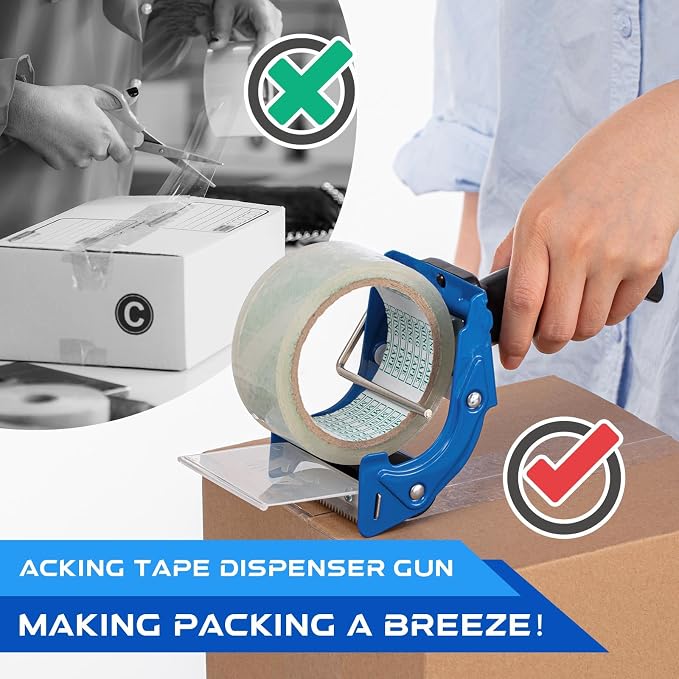 Jetec 4 Pcs 3 Inch Tape Gun Packing Tape Dispenser Gun with Blade Red and Blue for Packing Boxes Heavy Duty Lightweight Tape Sealing Cutter for Gift Wrapping Paper Cutter