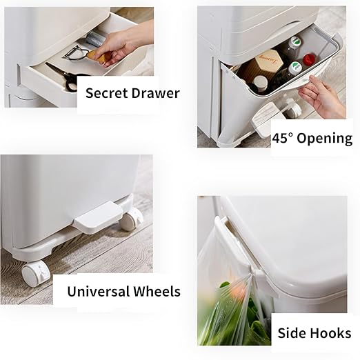 MRBIN 42L 3-Tier Kitchen Trash Can with Pedal & Wheels, 11Gal Double-Layer Recycling Center, Vertical Garbage Bin for Kitchen, Office, Bathroom