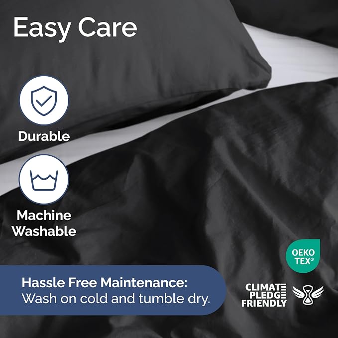 Duvet Cover Queen Size Set - Extra Soft Queen Duvet Cover 90" x 90" with 2 Pillow Shams for Women, Men, Kids & Teens - Hotel Luxury, Easy-Care w/ Zipper Closures & Ties - Comfy and Breathable (Black)