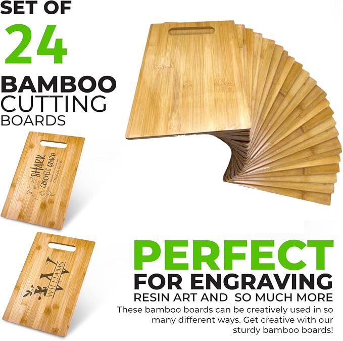 Bulk Plain Bamboo Cutting Board (Set of 24) | For Customized, Personalized Engraving Purpose | Wholesale Premium Blank Bamboo Board (Rectangular 12" X 9")