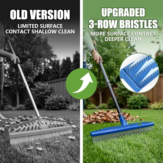Gardtech 2-in-1 Artificial Turf Rake Brush Broom for Grass Blue | 4-Row Curved & 3-Row Straight Head, Quick-Change, Long Handle