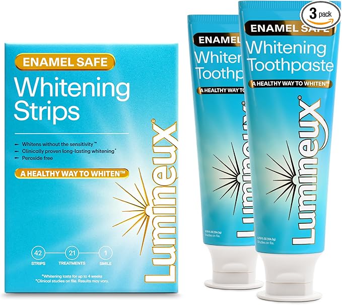 Lumineux Whitening Duo Set, 21 Strip Treatments & Toothpaste 2 Pack | Peroxide free, enamel safe, fluoride free, dentist formulated, free from harsh ingredients, gentle with no sensitivity