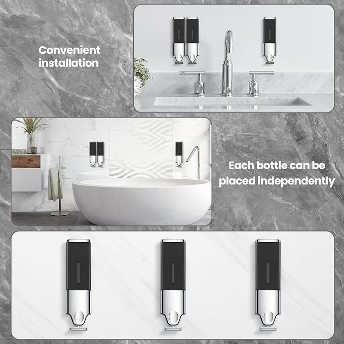 EHORIA Shampoo and Conditioner Dispenser,Shower Soap Dispenser | Shower Dispenser 2 Chamber No Drill,Wall Mounted Refillable Bottles,18.6oz 2 -in-1,Shower Accessories for Bathroom,RV&Hotel