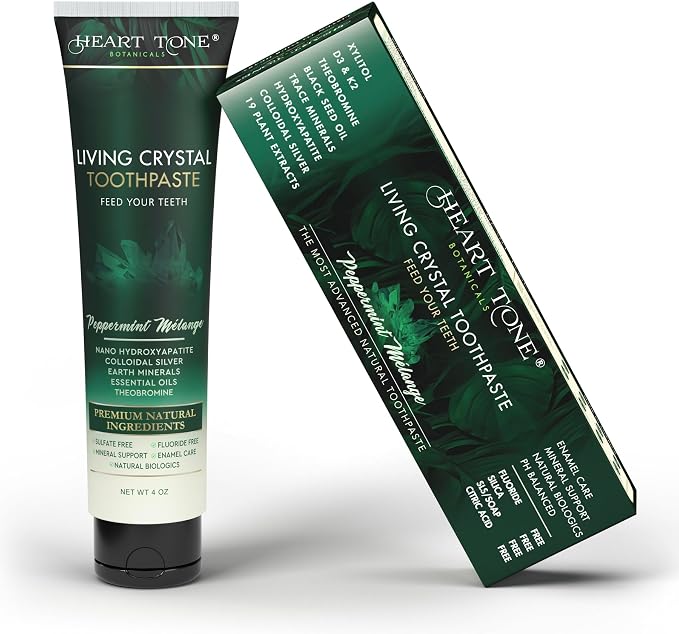 Theobromine & Hydroxyapatite Toothpaste | Living Crystal | Fluoride Free | Colloidal Silver, Bentonite Clay, L-Arginine | Low Abrasion Tested | Mint
