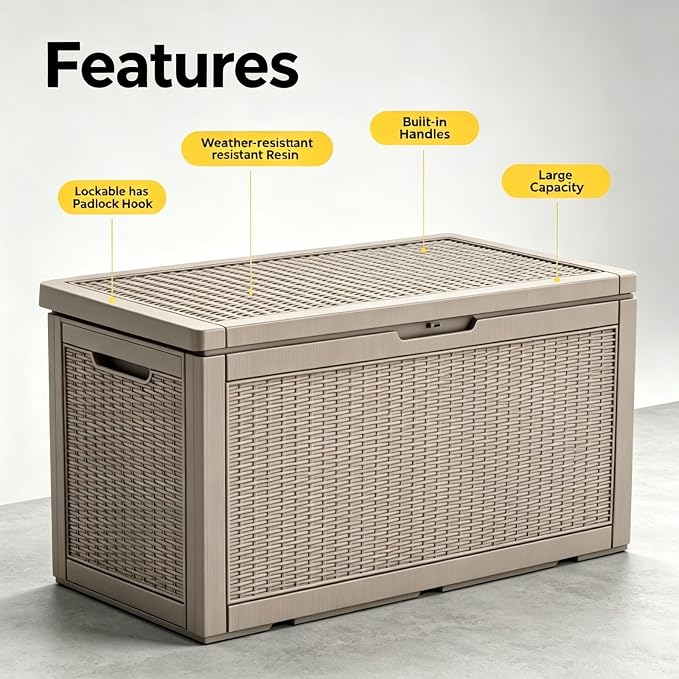 140 Gal Outdoor Storage Box Waterproof Lockable,Deck Box,Gas Lift,Grey | Waterproof Resin Deck Box, Lockable Gas Lift Large Outdoor Storage for Patio Cushions, Garden Tools, Pool Supplies