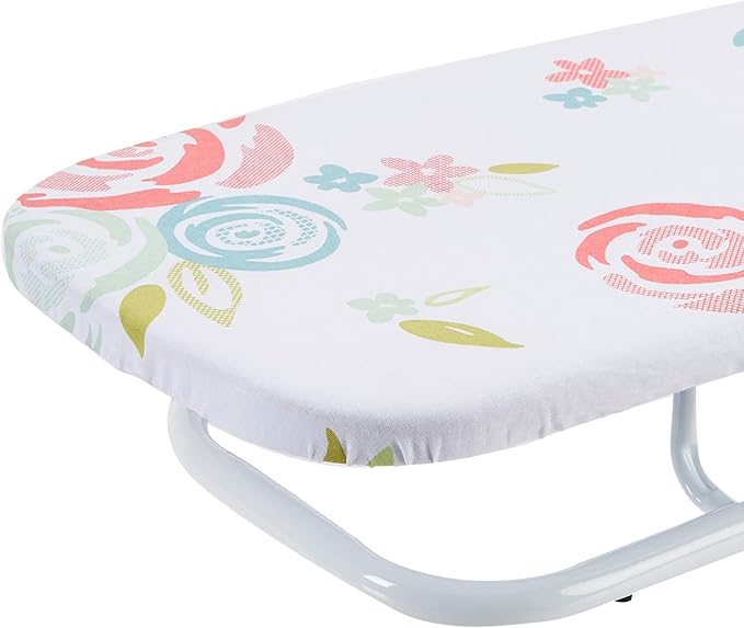 Amazon Basics Foldable Space Saving Ironing Board Tabletop with Non-Slip Feet, 77x29 cm, White, Floral