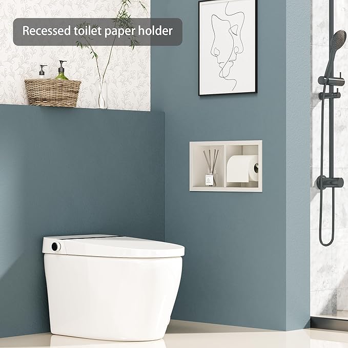 Neodrain Dual Roll Recessed Toilet Paper Holder - 304 Stainless Steel, Hidden in-Wall Design, Simple Loading and Unloading, Space-Saving for Modern Bathrooms（White