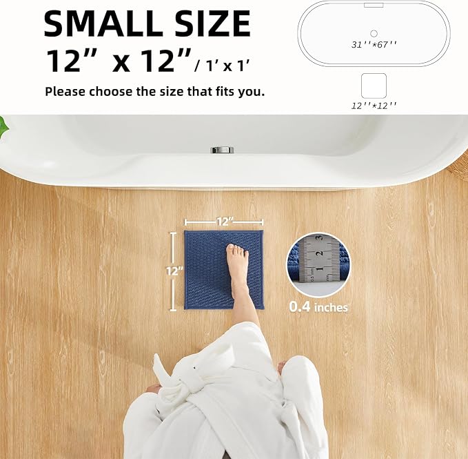 TYUU Small Bathroom Rugs Non Slip Washable Bath Rugs Super Absorbent Bathroom Rug Thin Quick Dry Low Pile Bath Mats, Navy Blue 12"x12"