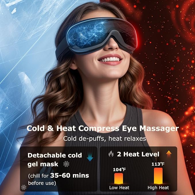ALLJOY Eye Massager with Heat and Cooling, FSA Eligible HSA, Eye Massager with Removable Gel Mask, Birthday Gifts for Women Men Her Him Eye Care Devices for Migraine, Reduce Dry Eyes