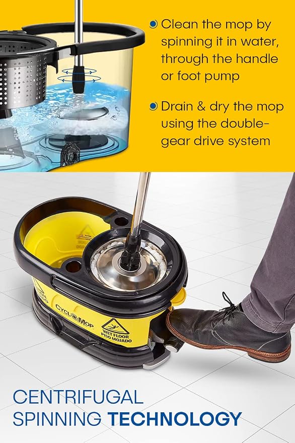 CycloMop® Commercial Spinning Spin Mop with Dolly Wheels - Heavy Duty Design for Years of Use