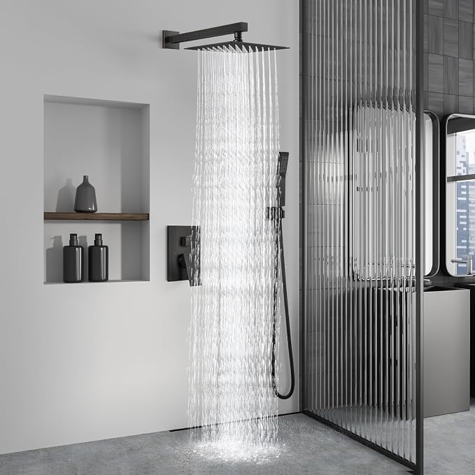Aolemi Shower Faucet Set Rain Shower System with Handheld Spray Bathroom Shower Combo Rough-in Valve and Shower Trim Kit Included Oil Rubbed Bronze 10 Inch Wall Mount Shower Head