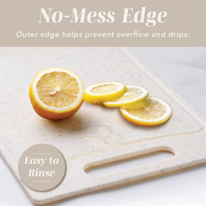 COOK WITH COLOR Non-Slip Cutting Board Set – Kitchen Essentials with Easy Grip Handle for Meat, Veggies, and Fruits, 3 Cutting Boards, Speckled White