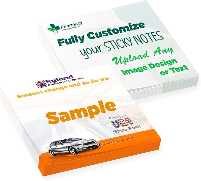 Personalized Sticky Notes 3" x 3" with Text or Logo, 25 Sheets, Custom Note Pads, to Do List Memo Pads, Adhesive Notepad, for Office, School, Business Marketing or Party Supplies, 1,000 Qty