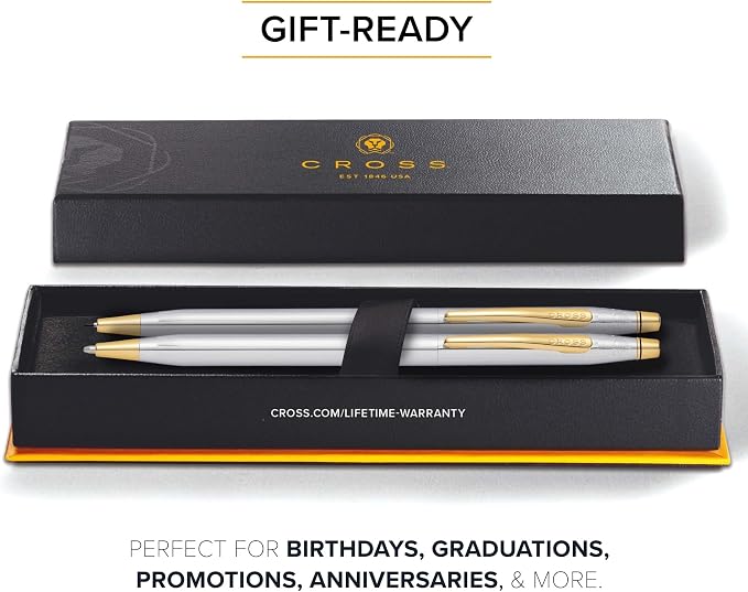 Cross Classic Century Refillable Pen & Pencil Gift Set Presented in a Luxury Gift Box - Medium Point, Black Ink, Medalist