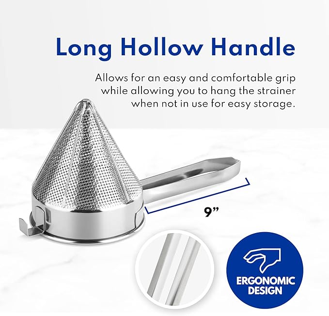 New Star Foodservice 34127 18/8 Stainless Steel China Cap Strainer, 10-Inch, Fine Mesh