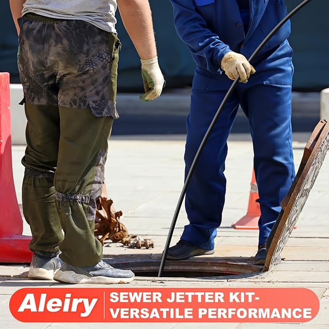 Sewer Jetter Kit for Pressure Washer,Water Jet Drain Cleaning Hose with Corner Rotating Button Spring Nose 1/4" NPT Sewer Cleaning Tool High-Pressure Nozzles,5800 PSI 100 FT