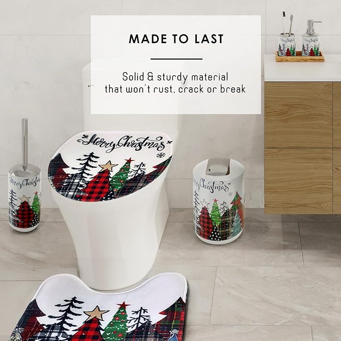 Clara Clark Bathroom Accessories Set - Christmas Shower Curtain Set, 27PC Xmas Bathroom Set with Adhesive Corner Shower Caddy Hanging, Christmas Bathroom Sets with Shower Curtain and Rugs