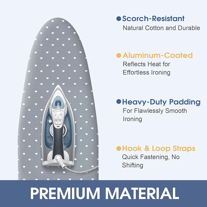 Ironing Board Cover and Pad for Standard Size 15" x 54", Dark Gray | Aluminum Coating, Thick Scorch & Stain Resistant Padding, Heavy Duty Iron Board Cover with Elastic Edge, Adjustable Fastener