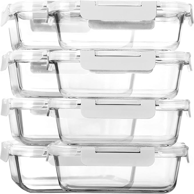 [8-Pack,30 oz]Glass Meal Prep Containers,MCIRCO Glass Food Storage Containers,Airtight lunch Containers with Lids, Microwave, Oven, Freezer and Dishwasher, White | Glass Meal Prep Containers,Airtight Lunch Containers with Lids, Microwave, Oven, Freezer...