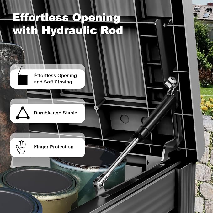 DRATO 200 Gallon Deck Boxes Outdoor Waterproof, Lockable Outdoor Storage Box for Patio Furniture Pool Supplies Garden Tools, Weatherproof Resin Storage Box for Backyard (Black, 200 Gallon)