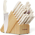 Knife Set, Astercook 22-Piece Kitchen Knife Set with Sharpener Block, High Carbon Stainless Steel Knives, Dishwasher Safe, Non-Slip Handle, Elegant Cream White Design, Perfect Holiday Gifts