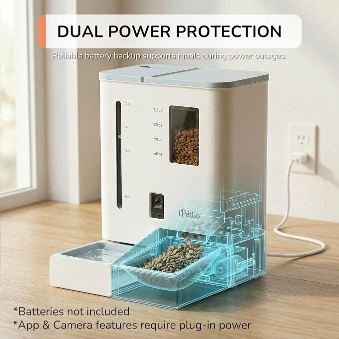 iPettie Camera Automatic Cat Feeder and Water Dispenser, 5G/2.4GHz WiFi | 2K HD Video, Night Vision, APP Scheduling & Alerts, 1 Filter Included, 300oz Large Capacity for 2 Weeks, FW54 Camera Version