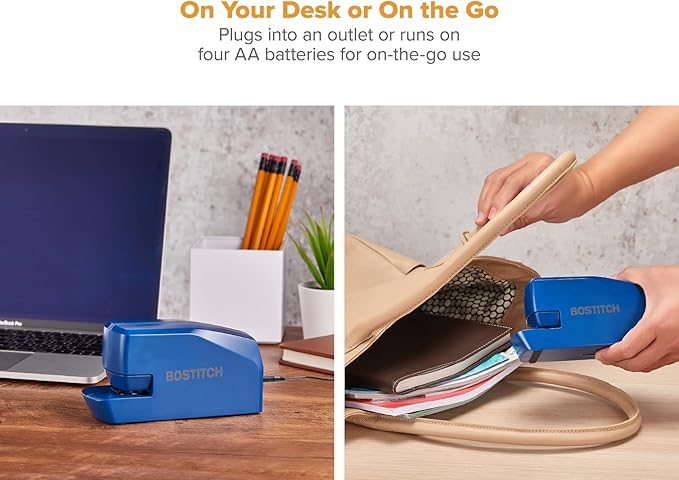 Bostitch Office Portable Electric Stapler, 20 Sheets, AC or Battery Powered, Includes 1250 Staples, Blue