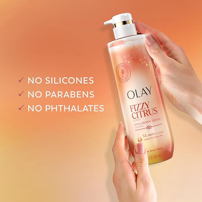 Olay Body Wash for Women, Intensely Hydrating, Pro-Hyaluronic Acid Serum Complex, Renews Moisture, Vitamin B3 Lameller Technology, For All Skin Types, Fizzy Citrus Scent, 20 fl oz