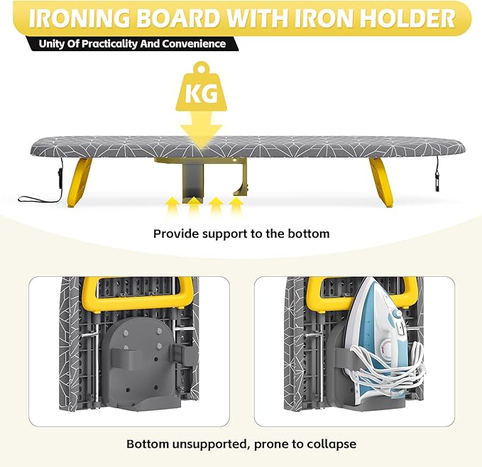 Foldable Small Ironing Board Tabletop, Mini Iron Board Small, Table top mini Ironing Boards Small with Cover pad, Compact Portable Iron and Ironing Boards for Travel,12 * 32 Pure Gray (with Holder)