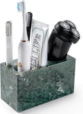 BCS Toothbrush Holder for Bathrooms, 6 Slots Open-Bottom Marble Toothbrush Organizer, Makeup Brush Stand Toothbrush Storage Collection for Bathroom Countertop Vanity Organization - Indian Green