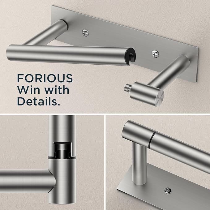 FORIOUS Toilet Paper Holder Wall Mount, Stainless Steel Rustproof Double Post Pivoting Tissue Roll Holder for Bathroom, Commercial Toilet Paper Dispenser (Stainless Steel, Modern Square 2 Pack)