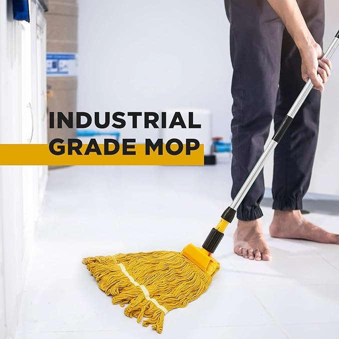 Thyle 6 Pack Stainless Steel Commercial Mop Handle for Floor Cleaning, 3 Section Replaceable Mop Stick Replacement with Jaw Clamp, Heavy Duty Replacement Pole for Home Garage Office, 55 Inch