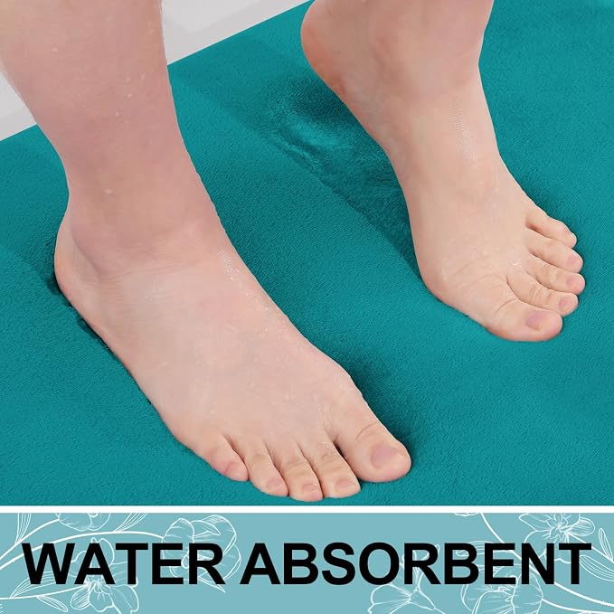 Smiry Memory Foam Bath Mat 30x20, Extra Soft and Absorbent Bathroom Mats, Non Slip Washable Carpet for Floor, Shower and Tub, Teal