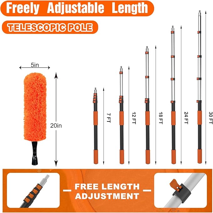 SISUPASSIE 36FT Reach Duster Cleaner Kit, Dusters for Cleaning with Extension Pole, Baseboard & Wall and Window Cleaner Mop for Fan Blades, High Ceiling and Cobweb