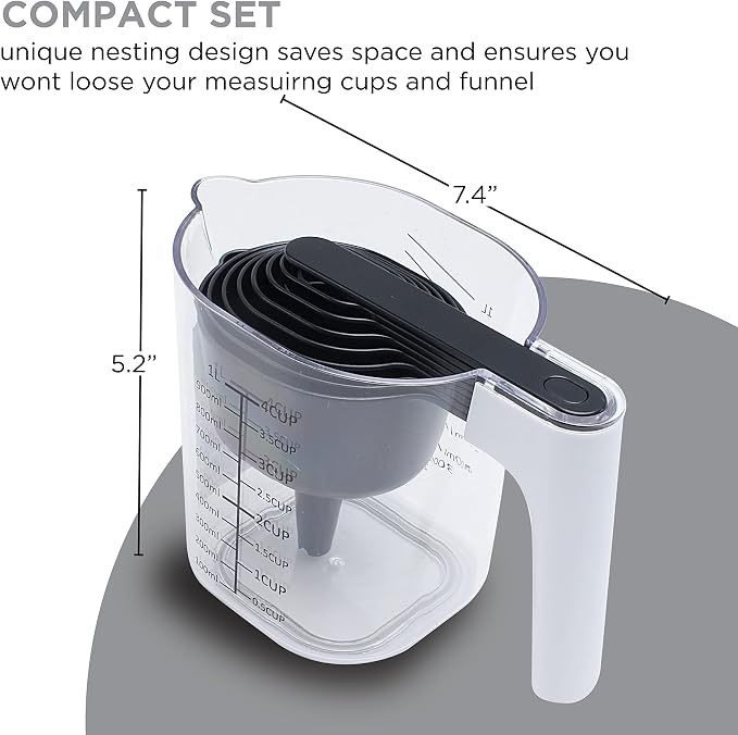 COOK WITH COLOR Measuring Cup Set - 9 PC. Nesting Stackable Liquid Measure Cup, Dry Measuring Cups and Spoons with Funnel and Scraper (Black)