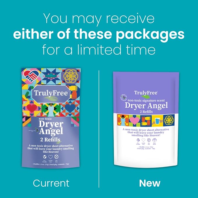 Truly Free Dryer Angel - Natural Dryer Sheet Alt, Non-Toxic Reusable Fabric Softener Booster Sheets, Safe for Babies and Sensitive Skin, Laundry Room Essentials - Germanium Scent - 2 Packs + 2 Refills