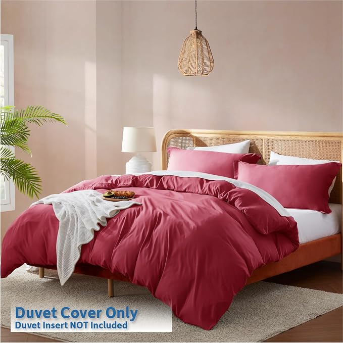 Nestl Twin Duvet Cover Set - Soft Double Brushed Burgundy Red Duvet Cover Twin XL, 2 Piece, with Button Closure, 1 Duvet Cover 68x90 inches and 1 Pillow Sham