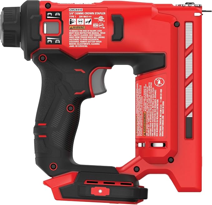 CRAFTSMAN V20 Staple Gun, 3/8 in. Wide Crown Stapler, Cordless Staple Gun Battery Powered, Tool Only (CMCN410B)