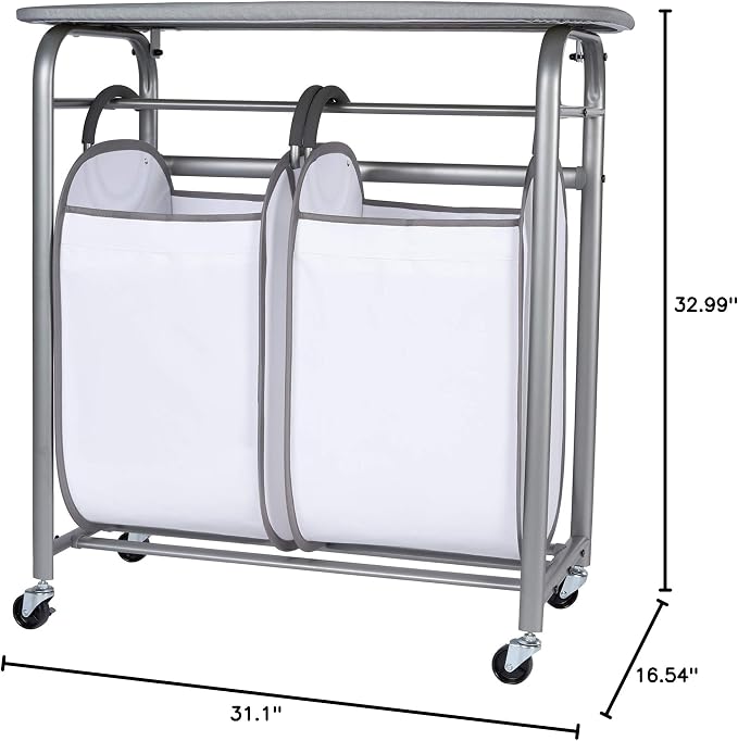 Neatfreak - Laundry Sorter with Ironing Board - 3-in-1 Laundry Basket, Ironing Station & Laundry Folding Table - 2 x Tote Hampers for Laundry, Towels & Bathroom Storage