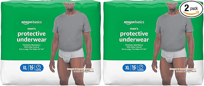 Amazon Basics Maximum Absorbency Incontinence Underwear for Men with Leak Protection and Odor Control, X-Large, 16 Count (Pack of 2)